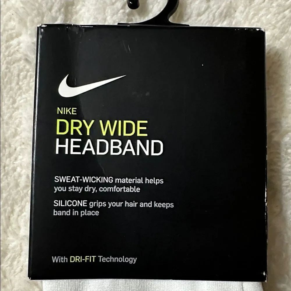 NIKE OS Dri-FIT Unisex White Black Logo Athletic Wide Headband
